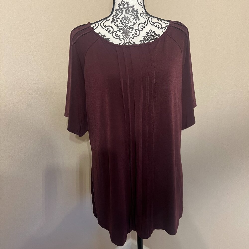 Charter Club Flutter Sleeve Knit Top w Pleat Detail - Size XL - Plum Purple